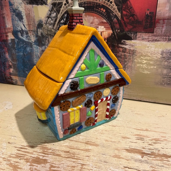 Vintage Gingerbread House Cookie Jar hand painted porcelain glazed - Picture 1 of 13